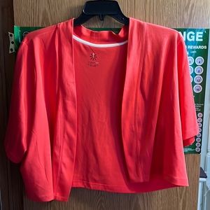 Isaac mizrahi Pima cotton cropped topper 3X coral red